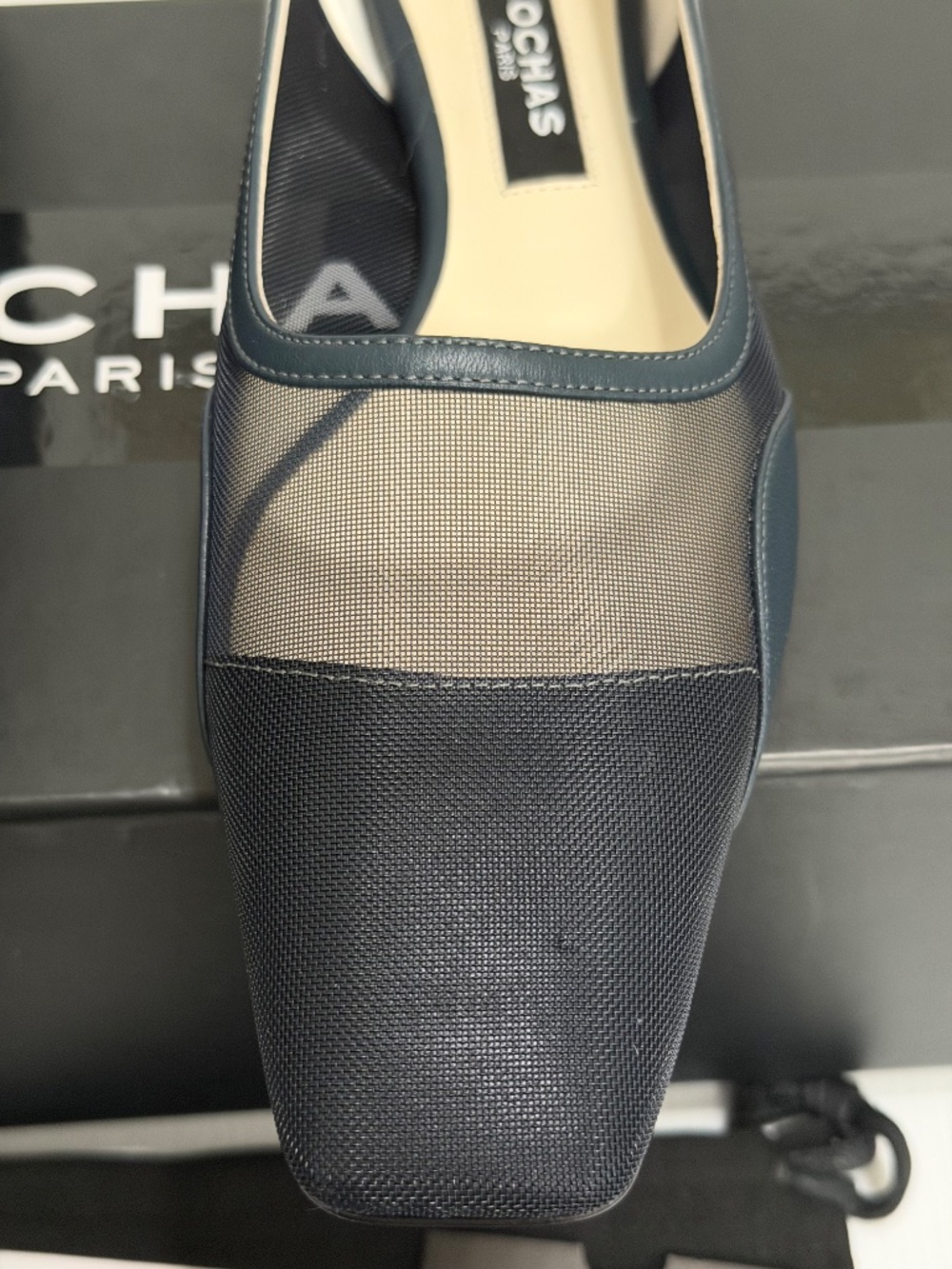 Rochas Paris Sheer Mesh Square Toe Ballet Flats - Navy Blue 37 - Picture 8 of 13